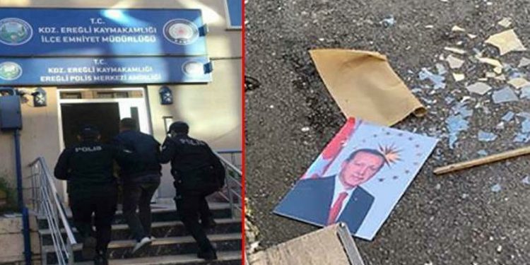 اعتقال تركي ألقى صورة أردوغان على الأرض