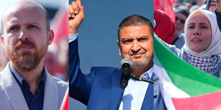 سامي أبو زهري وبلال وسمية أردوغان يشاركون في مسيرة لدعم غزة