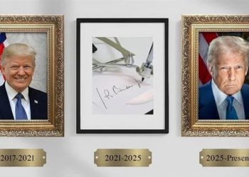 ترامب يضع صورة قلم بدلًا من بورتريه بايدن في البيت الأبيض