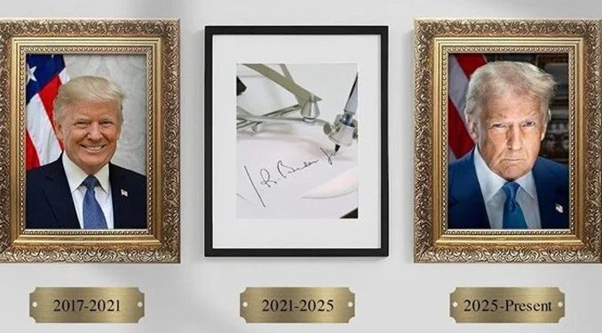 ترامب يضع صورة قلم بدلًا من بورتريه بايدن في البيت الأبيض